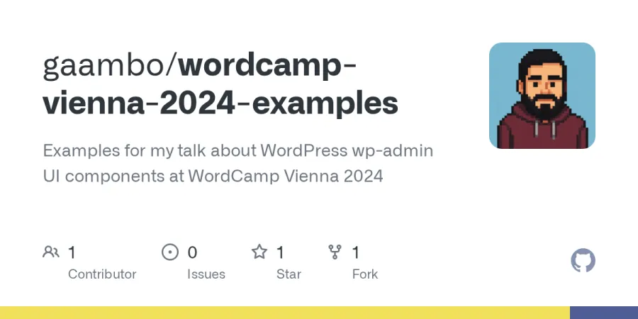 GitHub repository preview for the WordCamp Vienna 2024 component examples